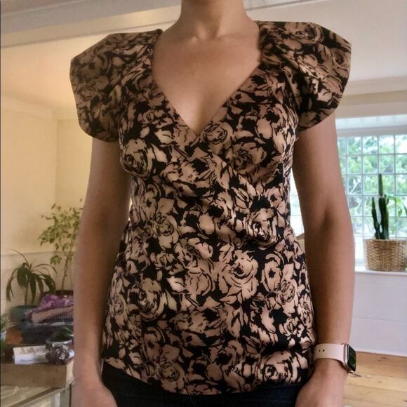 Ann Taylor Dark Floral V-Neck Sleeveless Blouse Shell Top Workwear Size 0 - Picture 1 of 9